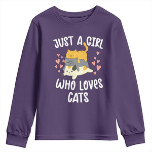 Just A Girl Who Loves Cats Youth Sweatshirt Cute Kittens Pet Lover TS12 Purple Print Your Wear