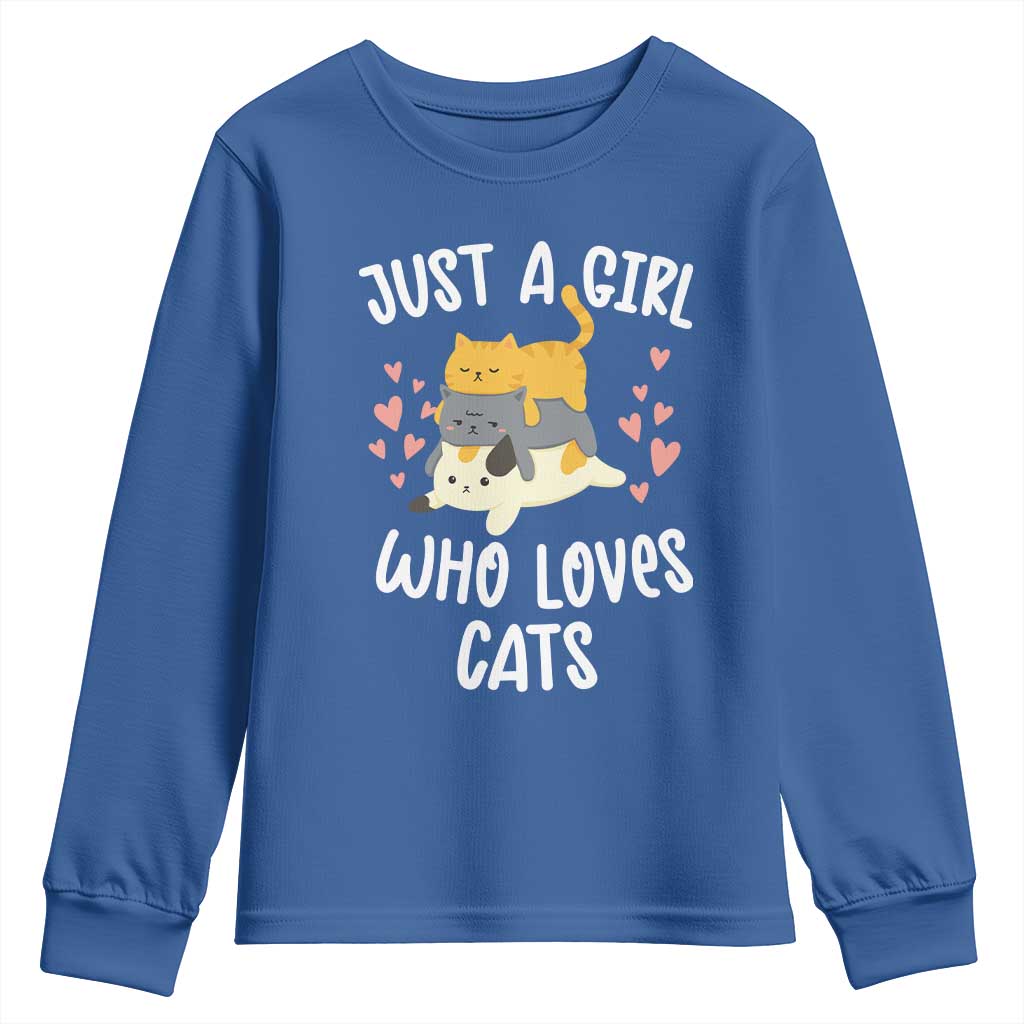 Just A Girl Who Loves Cats Youth Sweatshirt Cute Kittens Pet Lover TS12 Royal Blue Print Your Wear