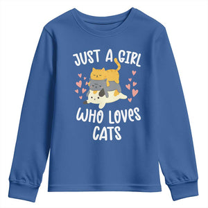 Just A Girl Who Loves Cats Youth Sweatshirt Cute Kittens Pet Lover TS12 Royal Blue Print Your Wear
