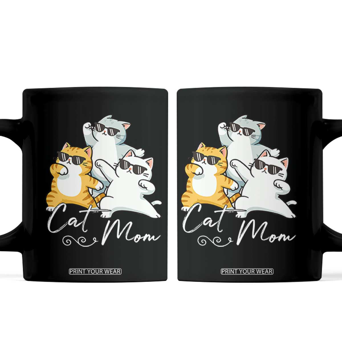 Cat Mom Coffee Mug Three Cool Cats with Sunglasses TS12 Black Print Your Wear