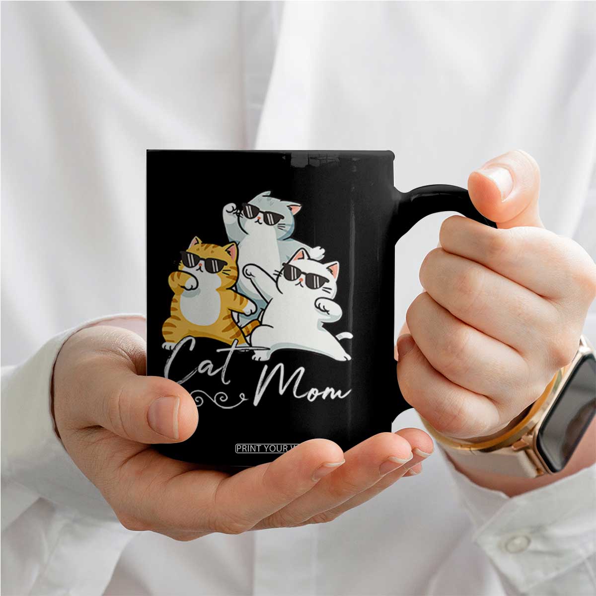 Cat Mom Coffee Mug Three Cool Cats with Sunglasses TS12 Print Your Wear