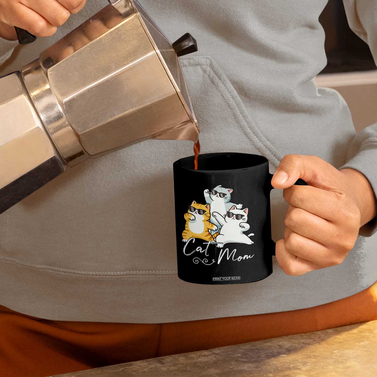 Cat Mom Coffee Mug Three Cool Cats with Sunglasses TS12 Print Your Wear