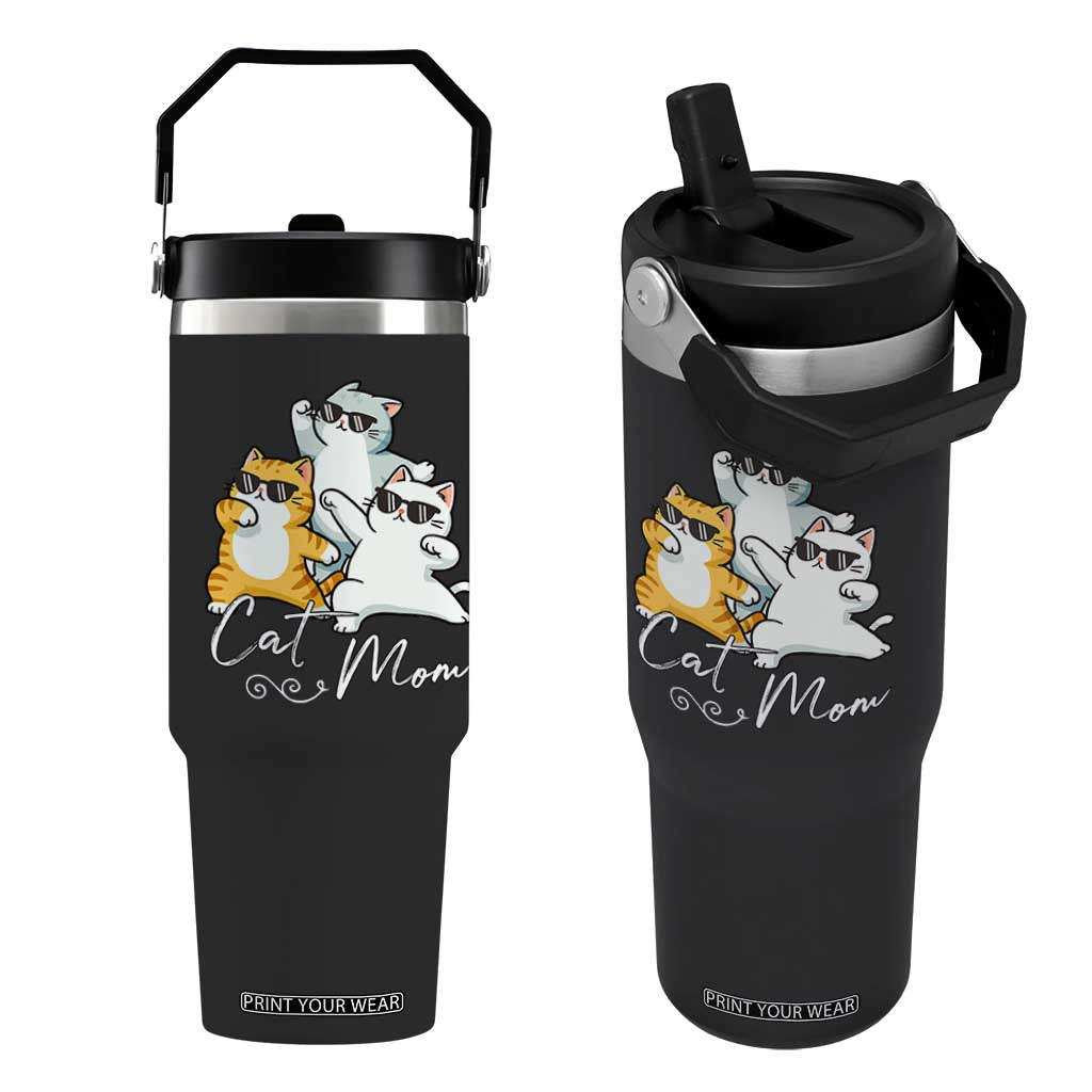 Cat Mom Flip Straw Tumbler Three Cool Cats with Sunglasses TS12 One Size: 30 oz Black Print Your Wear