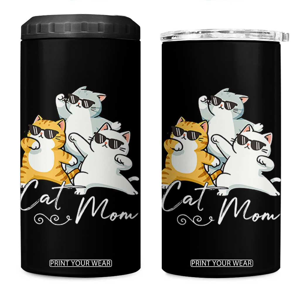 Cat Mom 4 in 1 Can Cooler Tumbler Three Cool Cats with Sunglasses TS12 One Size: 16 oz Black Print Your Wear