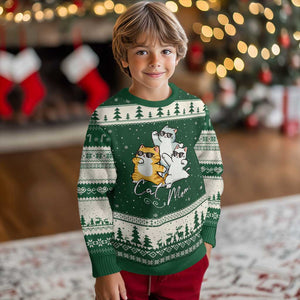 Cat Mom Ugly Christmas Sweater Three Cool Cats with Sunglasses TS12 Forest Green Beige Print Your Wear