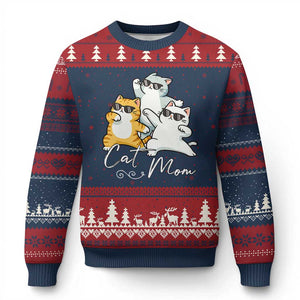 Cat Mom Ugly Christmas Sweater Three Cool Cats with Sunglasses TS12 Navy Red Print Your Wear