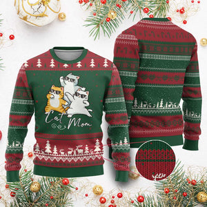 Cat Mom Ugly Christmas Sweater Three Cool Cats with Sunglasses TS12 Red Green Print Your Wear