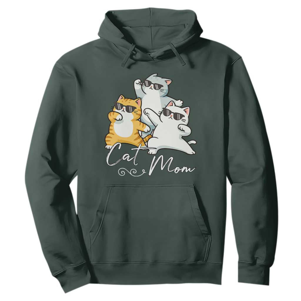 Cat Mom Hoodie Three Cool Cats with Sunglasses TS12 Dark Forest Green Print Your Wear