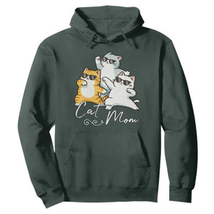 Cat Mom Hoodie Three Cool Cats with Sunglasses TS12 Dark Forest Green Print Your Wear