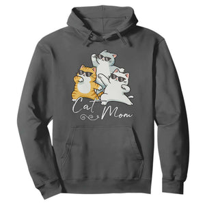 Cat Mom Hoodie Three Cool Cats with Sunglasses TS12 Dark Heather Print Your Wear
