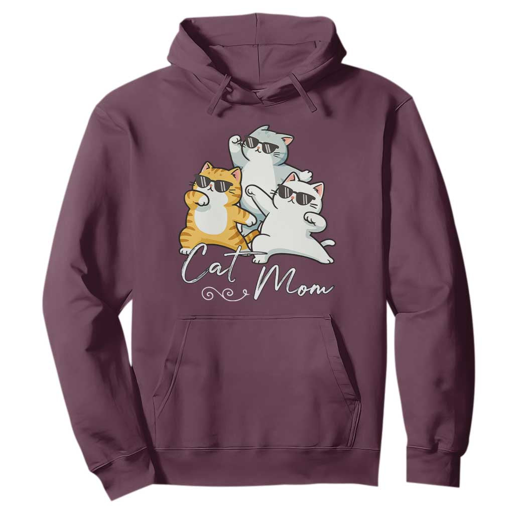 Cat Mom Hoodie Three Cool Cats with Sunglasses TS12 Maroon Print Your Wear