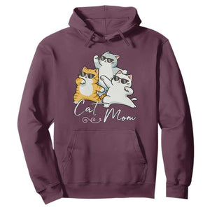 Cat Mom Hoodie Three Cool Cats with Sunglasses TS12 Maroon Print Your Wear