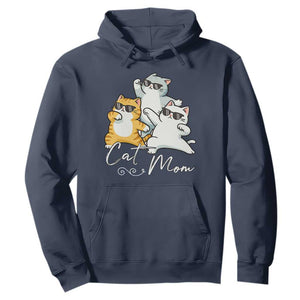 Cat Mom Hoodie Three Cool Cats with Sunglasses TS12 Navy Print Your Wear
