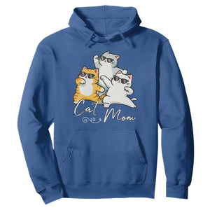Cat Mom Hoodie Three Cool Cats with Sunglasses TS12 Royal Blue Print Your Wear