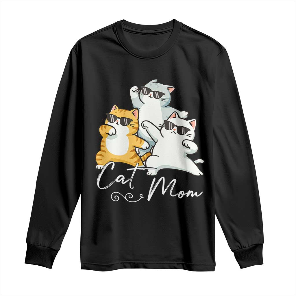 Cat Mom Long Sleeve Shirt Three Cool Cats with Sunglasses TS12 Black Print Your Wear