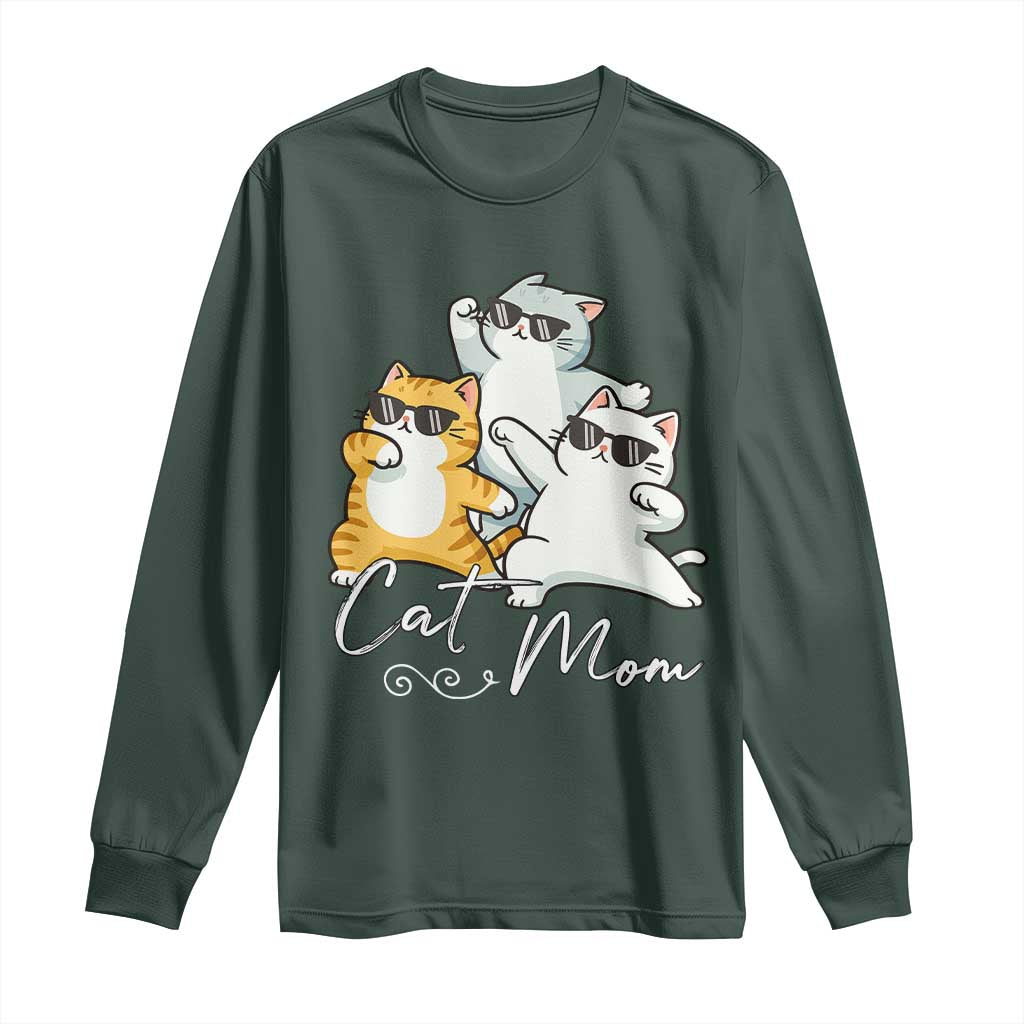 Cat Mom Long Sleeve Shirt Three Cool Cats with Sunglasses TS12 Dark Forest Green Print Your Wear