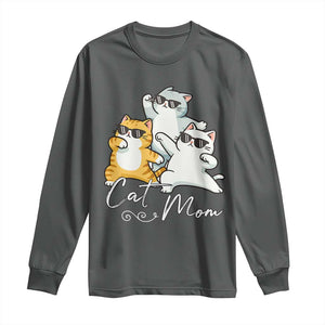 Cat Mom Long Sleeve Shirt Three Cool Cats with Sunglasses TS12 Dark Heather Print Your Wear