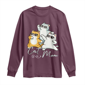 Cat Mom Long Sleeve Shirt Three Cool Cats with Sunglasses TS12 Maroon Print Your Wear