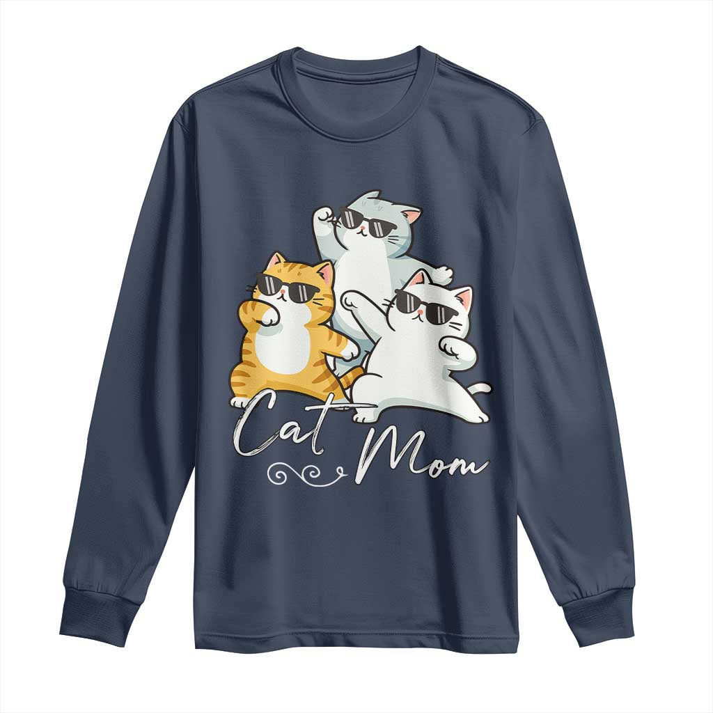 Cat Mom Long Sleeve Shirt Three Cool Cats with Sunglasses TS12 Navy Print Your Wear