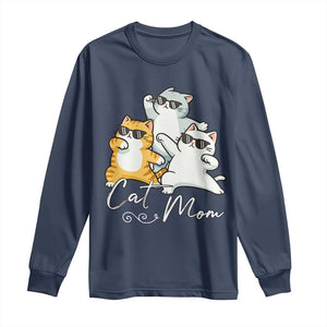 Cat Mom Long Sleeve Shirt Three Cool Cats with Sunglasses TS12 Navy Print Your Wear