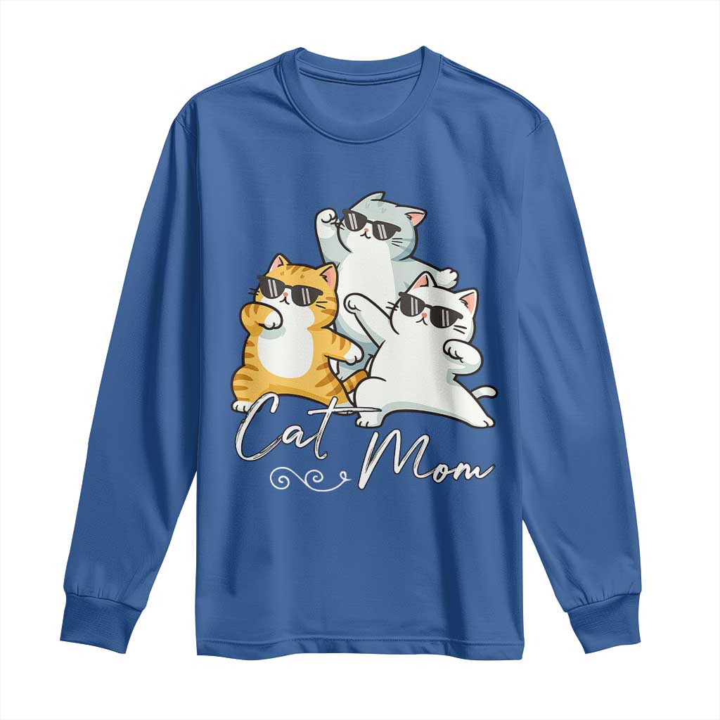 Cat Mom Long Sleeve Shirt Three Cool Cats with Sunglasses TS12 Royal Blue Print Your Wear