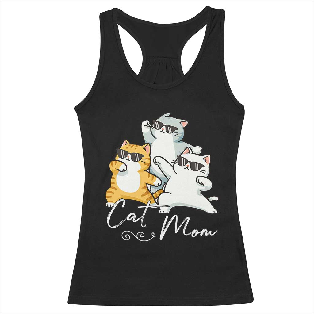 Cat Mom Racerback Tank Top Three Cool Cats with Sunglasses TS12 Black Print Your Wear