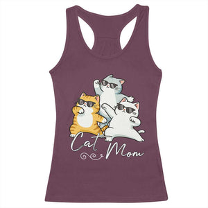Cat Mom Racerback Tank Top Three Cool Cats with Sunglasses TS12 Maroon Print Your Wear
