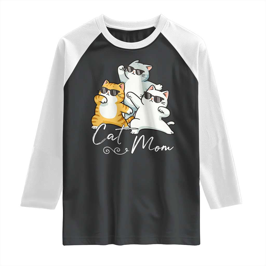 Cat Mom Raglan Shirt Three Cool Cats with Sunglasses TS12 Black White Print Your Wear