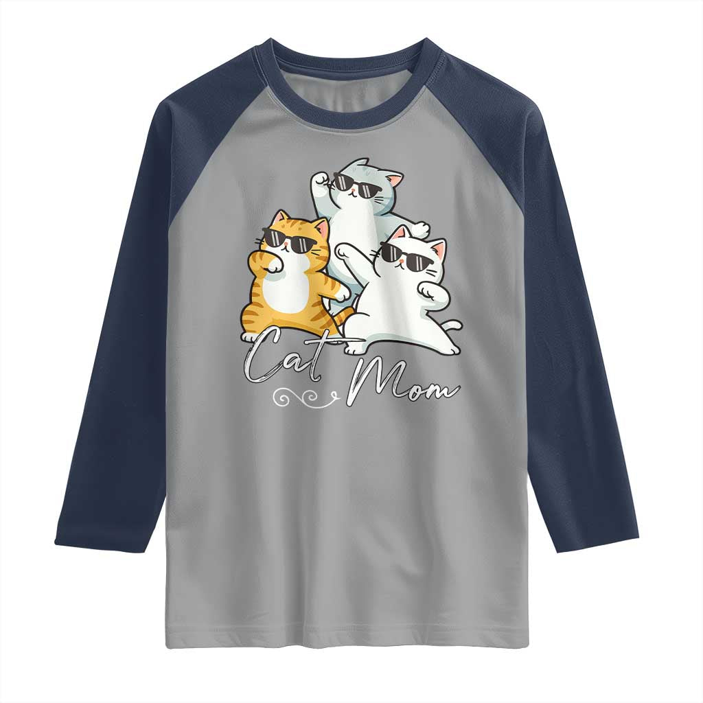 Cat Mom Raglan Shirt Three Cool Cats with Sunglasses TS12 Sport Gray Navy Print Your Wear