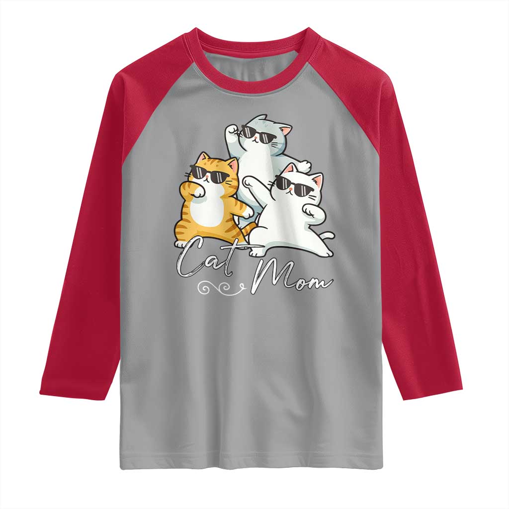 Cat Mom Raglan Shirt Three Cool Cats with Sunglasses TS12 Sport Gray Red Print Your Wear