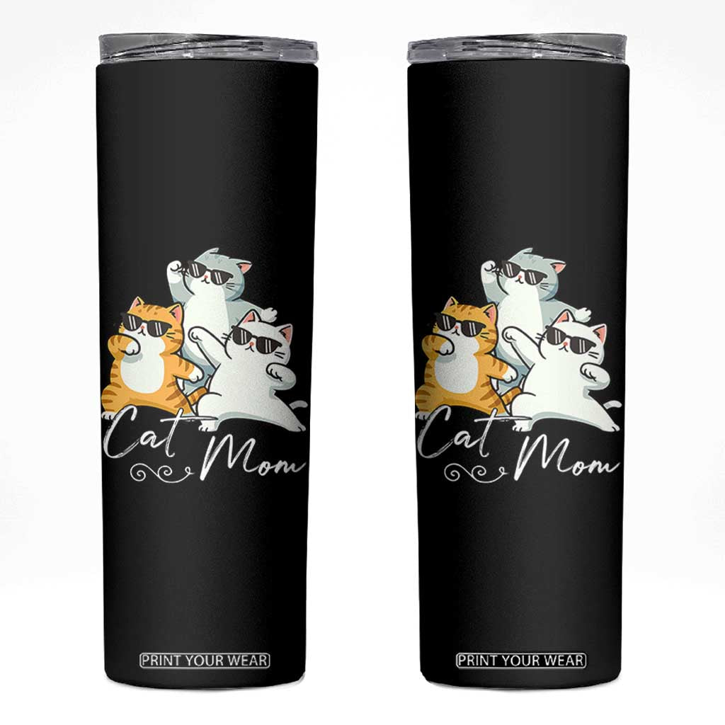 Cat Mom Skinny Tumbler Three Cool Cats with Sunglasses TS12 Black Print Your Wear