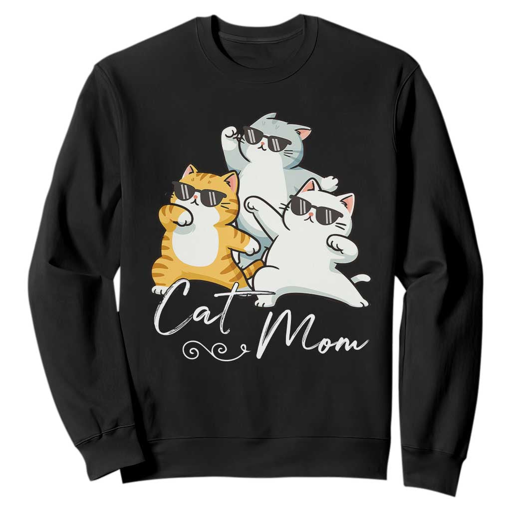 Cat Mom Sweatshirt Three Cool Cats with Sunglasses TS12 Black Print Your Wear
