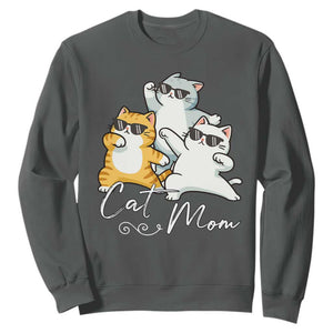 Cat Mom Sweatshirt Three Cool Cats with Sunglasses TS12 Dark Heather Print Your Wear