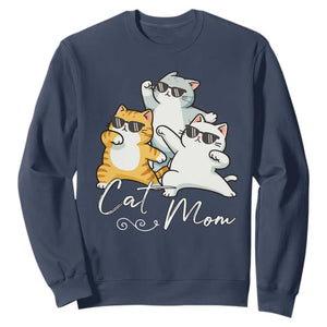 Cat Mom Sweatshirt Three Cool Cats with Sunglasses TS12 Navy Print Your Wear