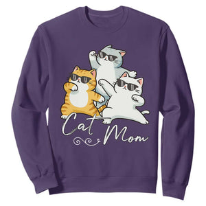 Cat Mom Sweatshirt Three Cool Cats with Sunglasses TS12 Purple Print Your Wear
