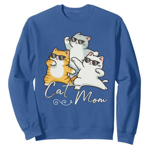 Cat Mom Sweatshirt Three Cool Cats with Sunglasses TS12 Royal Blue Print Your Wear