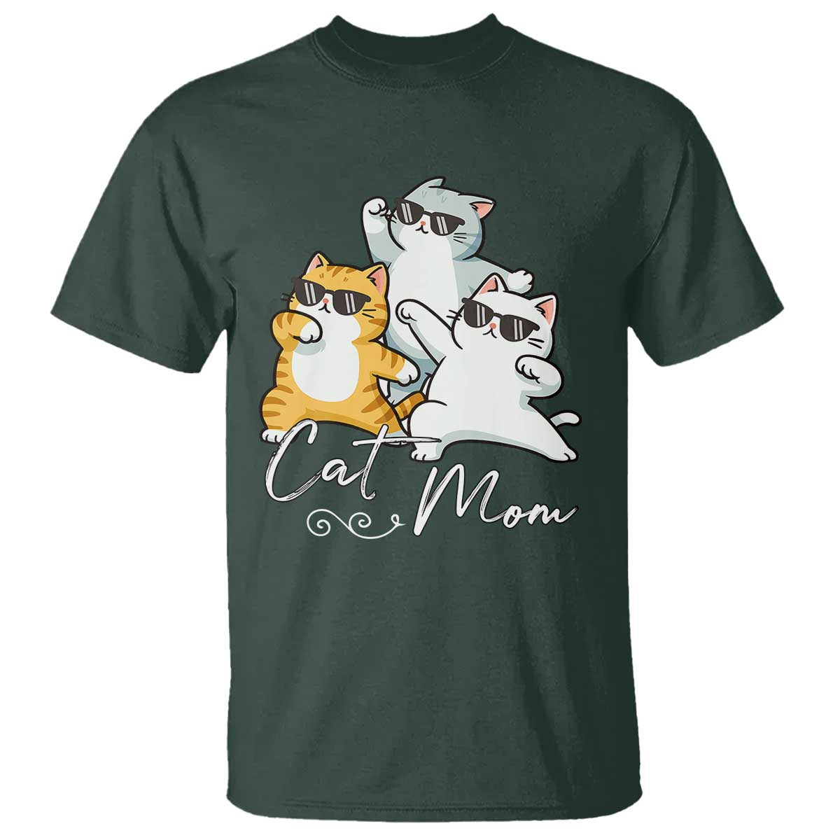 Cat Mom T Shirt Three Cool Cats with Sunglasses TS12 Dark Forest Green Print Your Wear