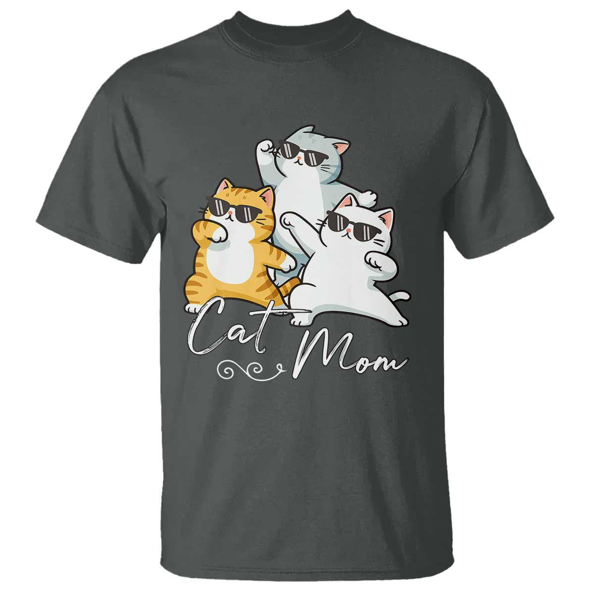 Cat Mom T Shirt Three Cool Cats with Sunglasses TS12 Dark Heather Print Your Wear