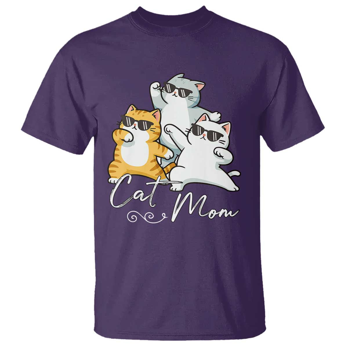 Cat Mom T Shirt Three Cool Cats with Sunglasses TS12 Purple Print Your Wear