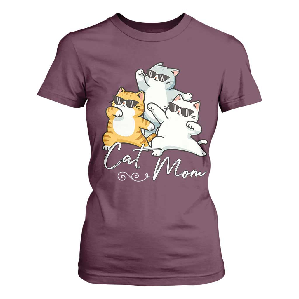 Cat Mom T Shirt For Women Three Cool Cats with Sunglasses TS12 Maroon Print Your Wear