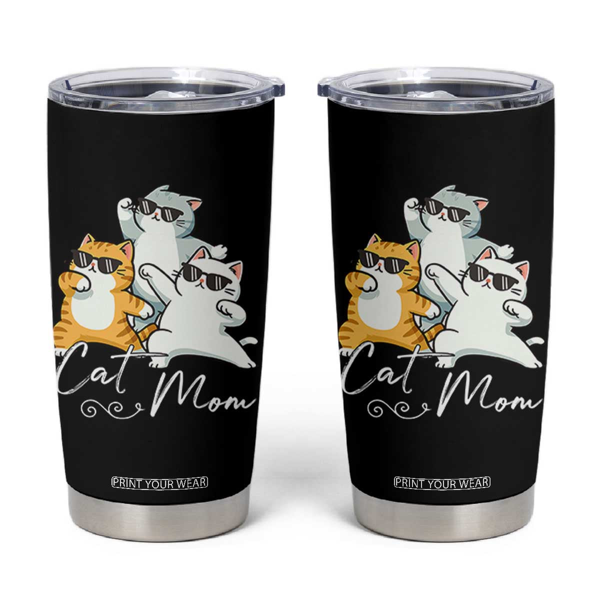 Cat Mom Tumbler Cup Three Cool Cats with Sunglasses TS12 Black Print Your Wear