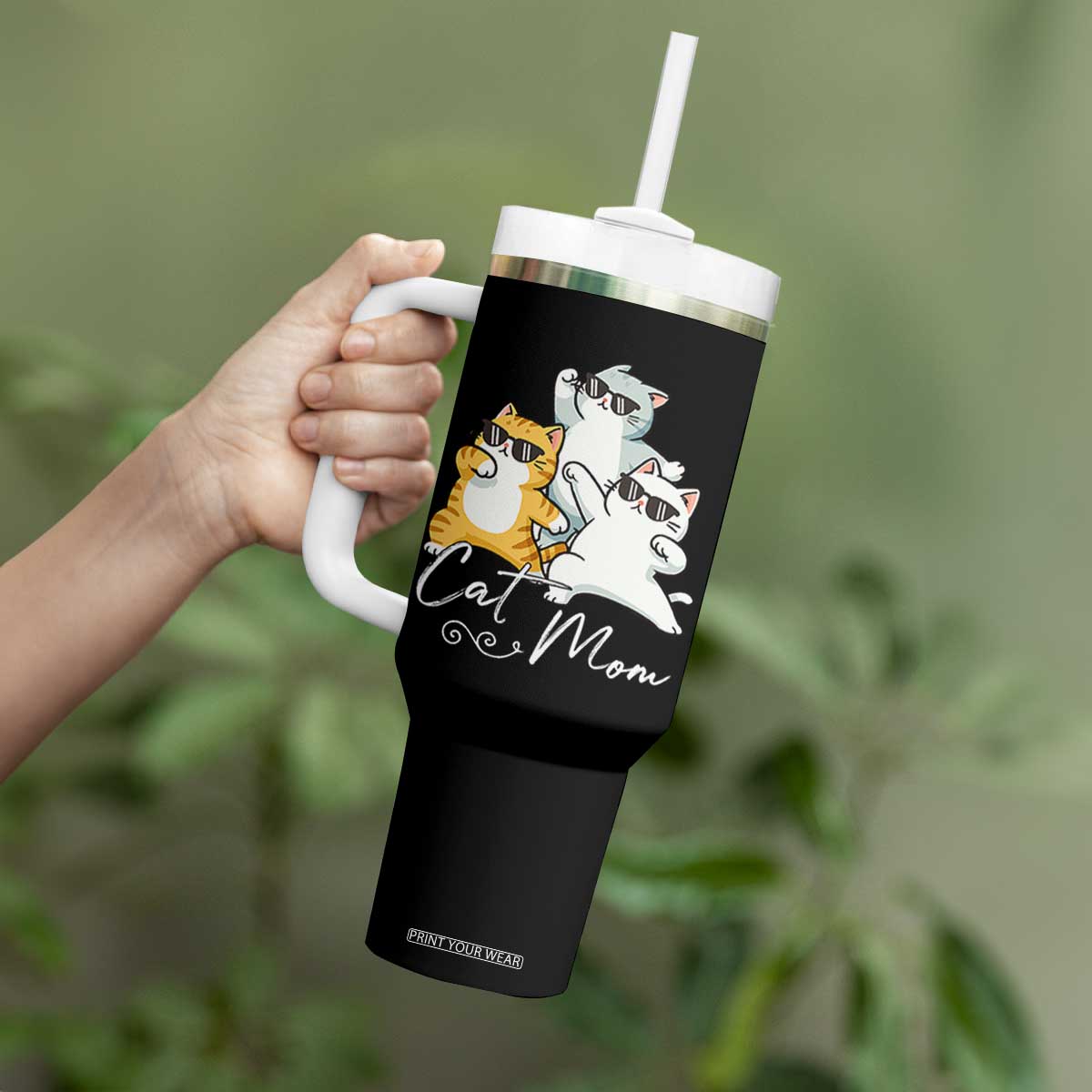 Cat Mom Tumbler With Handle Three Cool Cats with Sunglasses TS12 Print Your Wear