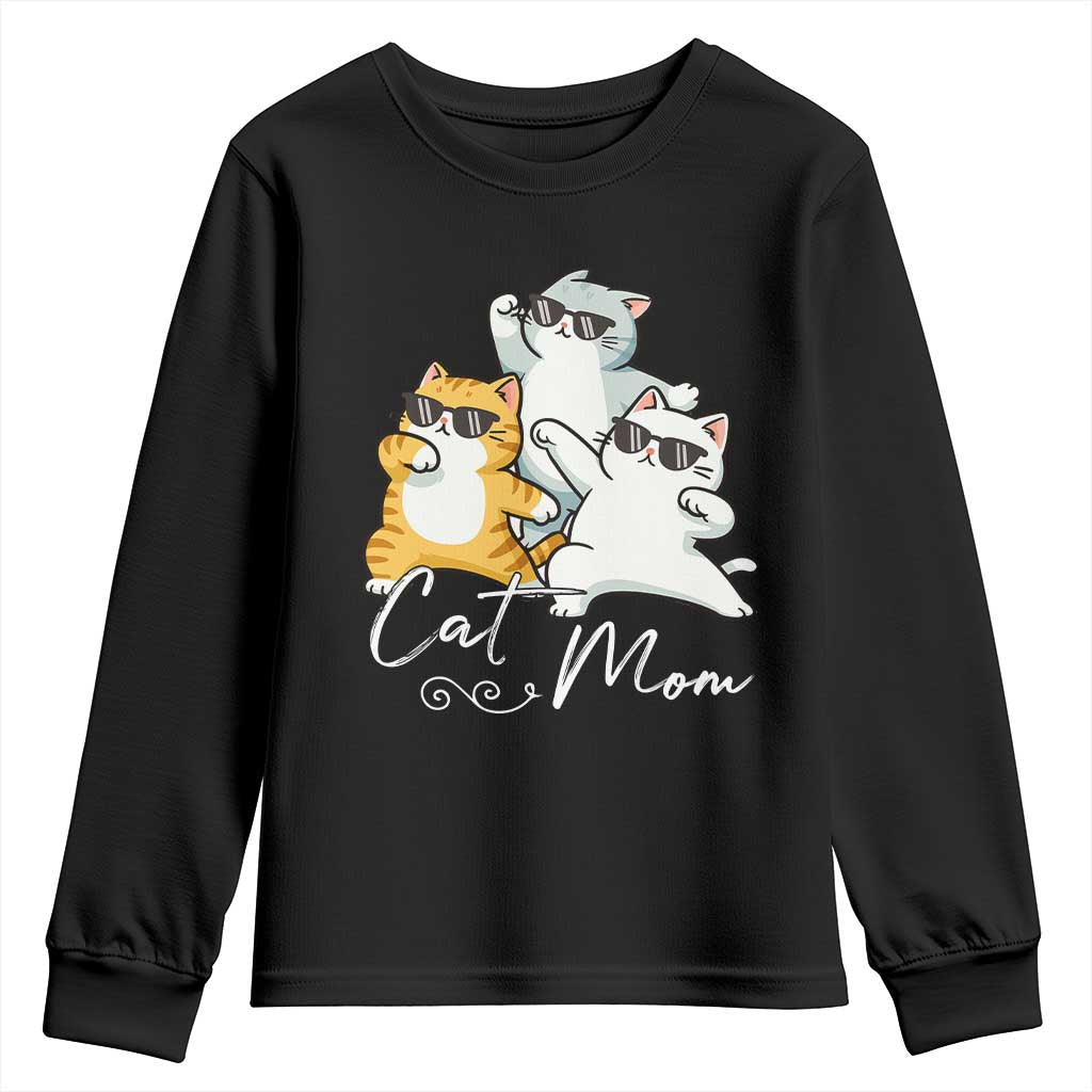 Cat Mom Youth Sweatshirt Three Cool Cats with Sunglasses TS12 Black Print Your Wear