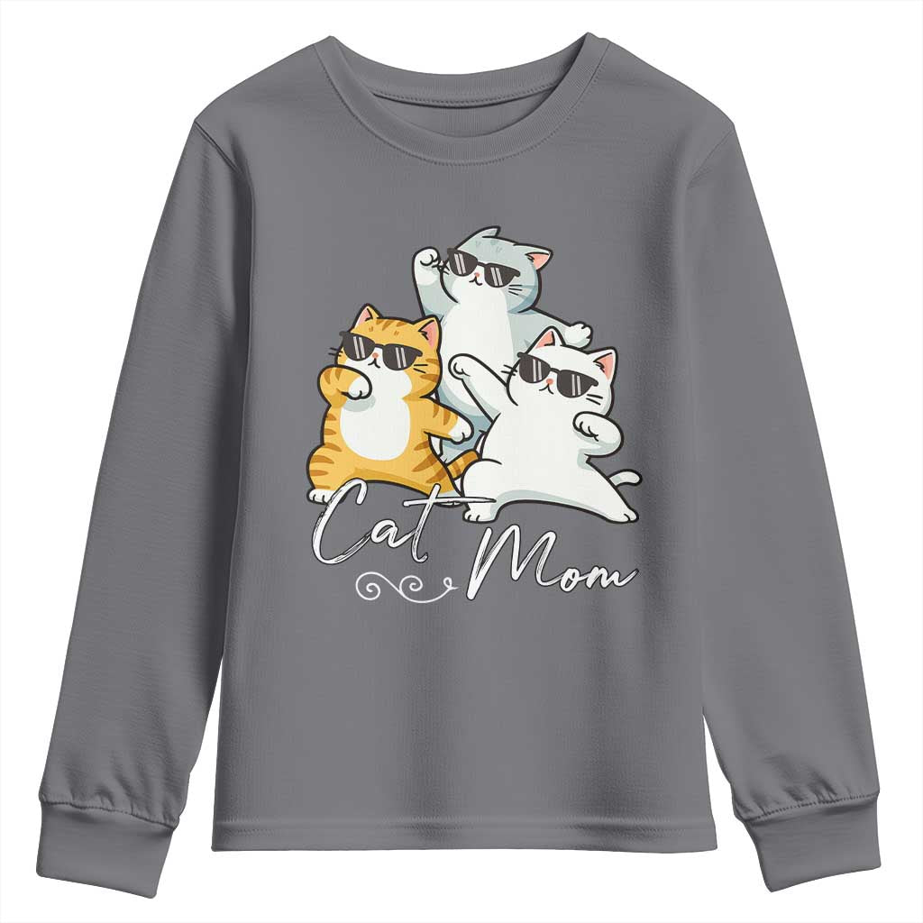 Cat Mom Youth Sweatshirt Three Cool Cats with Sunglasses TS12 Charcoal Print Your Wear