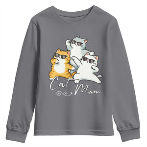 Cat Mom Youth Sweatshirt Three Cool Cats with Sunglasses TS12 Charcoal Print Your Wear