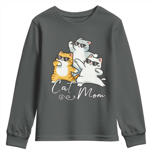 Cat Mom Youth Sweatshirt Three Cool Cats with Sunglasses TS12 Dark Heather Print Your Wear