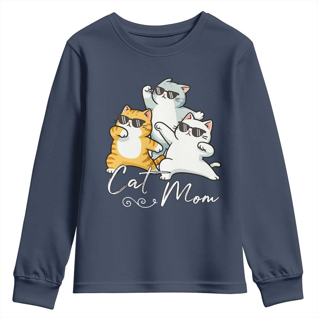 Cat Mom Youth Sweatshirt Three Cool Cats with Sunglasses TS12 Navy Print Your Wear