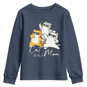 Cat Mom Youth Sweatshirt Three Cool Cats with Sunglasses TS12 Navy Print Your Wear