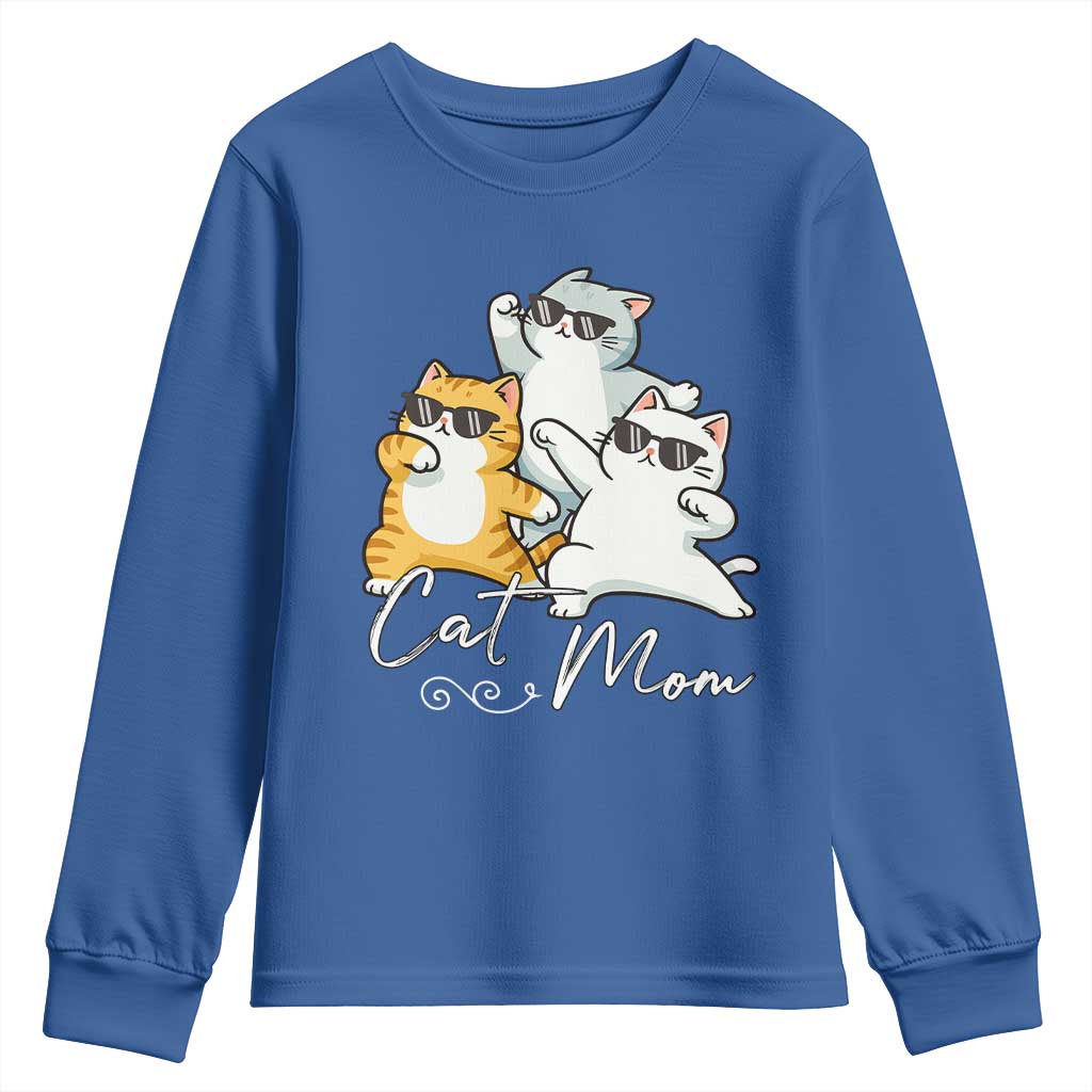 Cat Mom Youth Sweatshirt Three Cool Cats with Sunglasses TS12 Royal Blue Print Your Wear