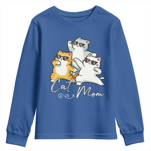 Cat Mom Youth Sweatshirt Three Cool Cats with Sunglasses TS12 Royal Blue Print Your Wear